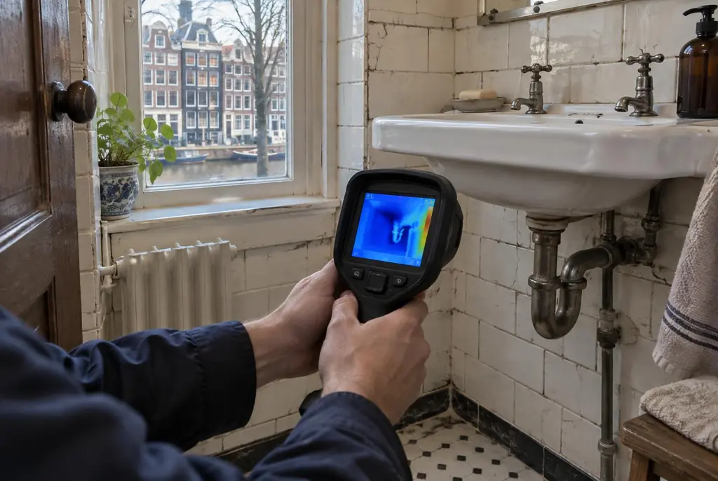 Lekdetectie Elburg – badkamer met oude leidingen achter de tegels