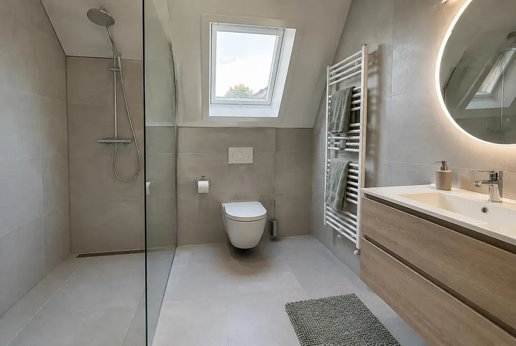 Lekdetectie Elburg – droge badkamer met inloopdouche na herstel