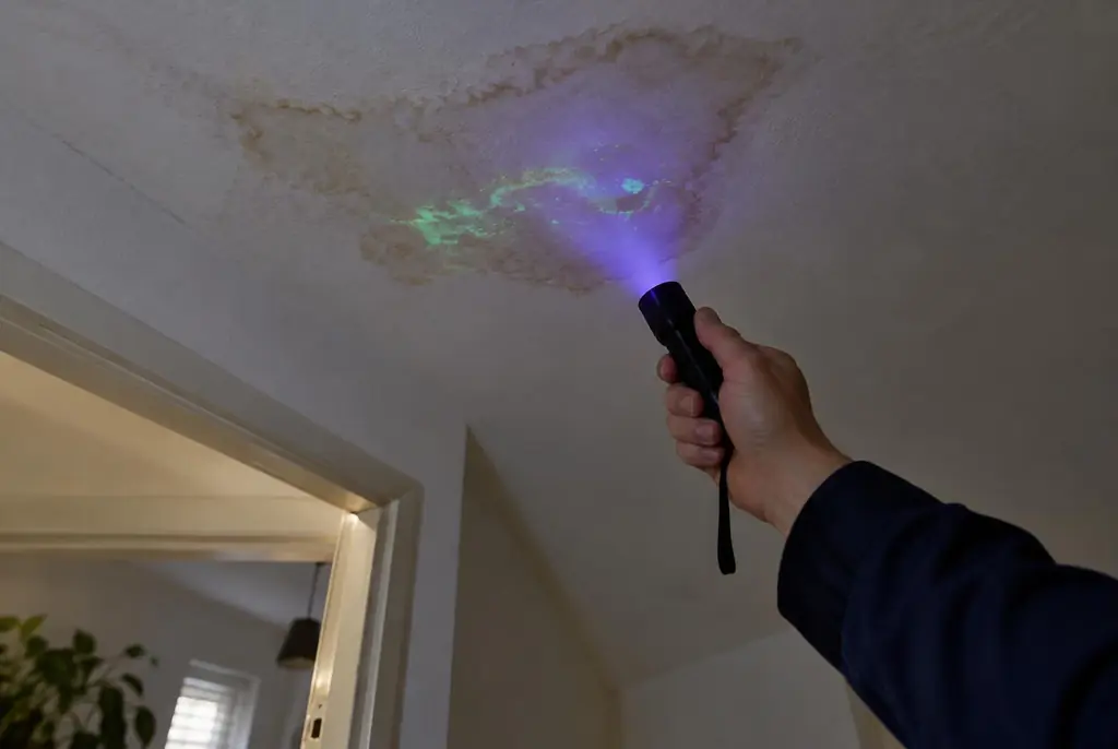 Lekdetectie Elburg – kleurstof controleren op het plafond met uv-licht